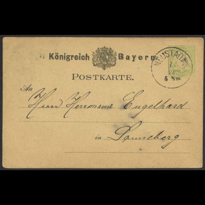 Altdeutschland Bayern 1880 Postkarte P 17 Neustadt Firmen-Zudruck Nathan Reis