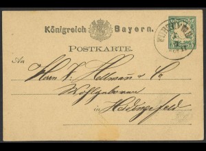 Altdeutschland Bayern 1877 Postkarte 5 Pf. mit HKS Heidingsfeld (Ankunfts-Stpl.)