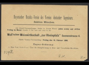 Altdeutschland Bayern 1886 Postkarte P 29/05z Zudruck "Bayerische Ingenieure"