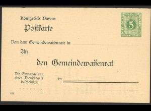Altdeutschland Bayern 1908 Dienst Postkarte 5 Pf. DPB 5/01 F-Teil ungebraucht