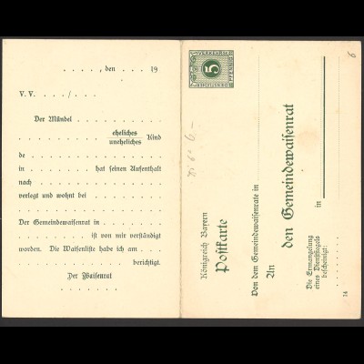 Altdeutschland Bayern 1911 Postkarte 5 Pf. DPB 6/04 (F+A) ungebraucht