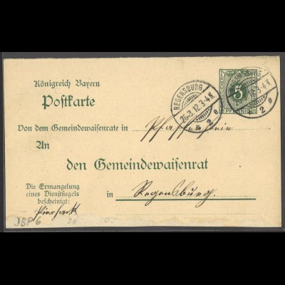 Altdeutschland Bayern 1912 Postkarte 5 Pf. DPB 6/02 Regensburg (Pfaffenheim)