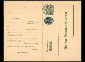 Altdeutschland Bayern ca. 1920 Postkarte 5 Pf. DPB 7/01 + ZuF MiNr. 38 Stempel