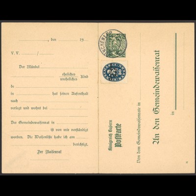 Altdeutschland Bayern ca. 1920 Postkarte 5 Pf. DPB 7/01 + ZuF MiNr. 38 Stempel