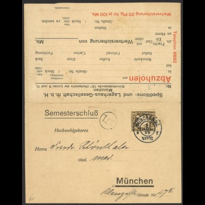 Altdeutschland Bayern 1909 Privatpostkarte PP 19 B1/02 Spedition Lagerhaus GmbH