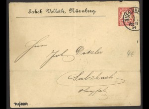 Altdeutschland Bayern 1894 Privatumschlag 10 Pf. PU 5 / B6 J. Volleth Nürnberg