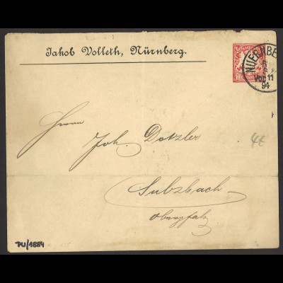 Altdeutschland Bayern 1894 Privatumschlag 10 Pf. PU 5 / B6 J. Volleth Nürnberg