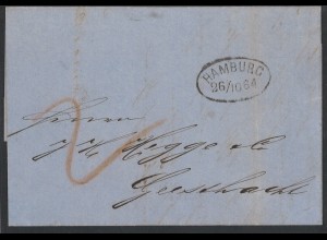 Altdeutschland Hamburg 1864 Brief nach Geesthacht (K2) + Bogenstempel Bergedorf