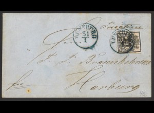 Altdeutschland Hannover Brief 1/30 Thaler MiNr. 10a EF Lüneburg n. Harburg