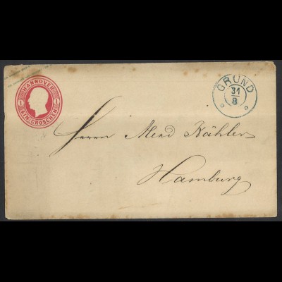 Altdeutschland Hannover 1866 Brief Ganzsache U5 Grund über Seesen nach Hamburg