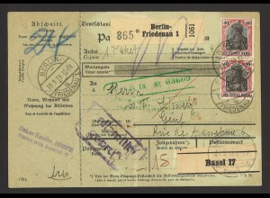 Deutsches Reich 1919 Paketkarte MeF 40 Pf. Germania MiNr. 90 (MICHEL mind. 95 €)