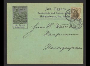 Deutsches Reich Germania 1906 Brief 3 Pf MiNr 84 EF Zudruck Eggers Heiligenbruch