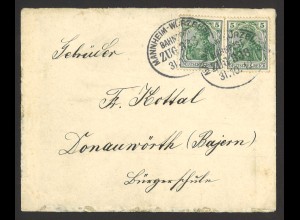 Deutsches Reich Germania 1912 Brief MiNr. 85 I MeF Bahnpost n. Donauwörth