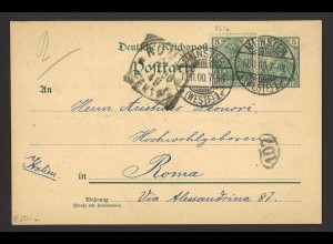 Deutsches Reich Germania 1900 Postkarte 5 Pf. P 50 + ZUF MiNr. 55 nach Rom