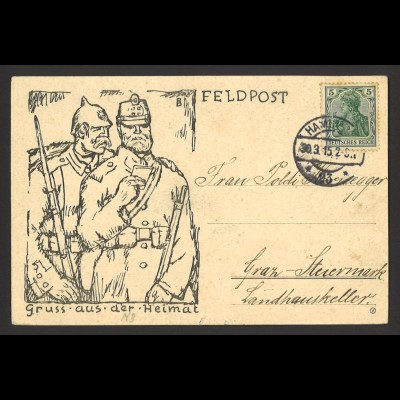 Deutsches Reich 1915 Feldpost Postkarte Rotes Kreuz "Kreuz-Pfennig-Sammlung" 