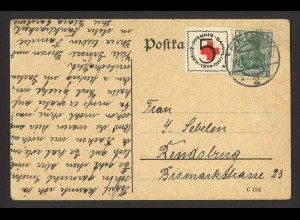 Deutsches Reich 1915 Postkarte 5 Pf. Germania MiNr. 85 I + Rotes Kreuz 5 Pf.
