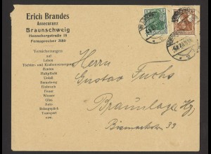Deutsches Reich 1920 Brief 5 Pf + 35 Pf MiF Zudruck Versicherung Janus Vignette