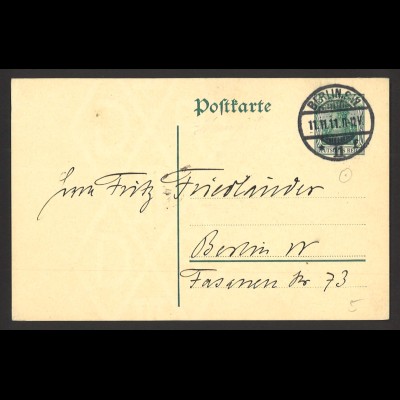 Deutsches Reich 1911 Postkarte P 90 Schnapszahl-Beleg v. 11.11.11 BERLIN S.W. 11