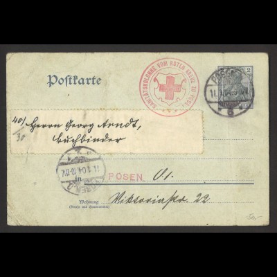 Deutsches Reich 1904 Postkarte 2 Pf. Germania P 63 Rotes Kreuz Posen Thematik