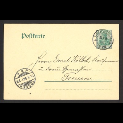 Deutsches Reich 1908 Postkarte 5 Pf. P 78 ab Eich nach Treuen Sachsen