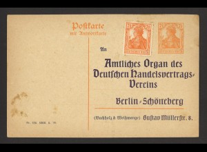 Deutsches Reich ca 1920 Postkarte 7 1/2 Pf. Germania P 112 F + MiNr 99 + Zudruck