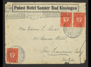 Deutsches Reich Infla 1922 Brief MeF 3 M MiNr. 301 Bad Kissingen San Francisco 