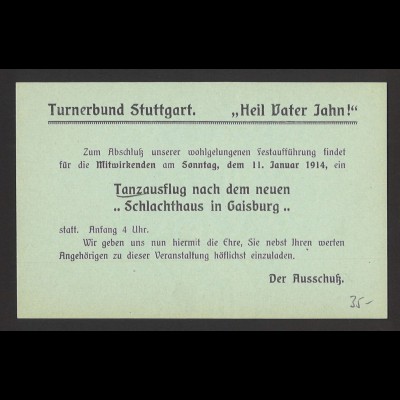 Deutsches Reich 1914 Postkarte P 89 I Zudruck Turnerbund Stuttgart Vater Jahn
