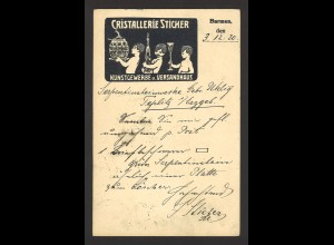 Deutsches Reich Infla 1920 Postkarte Germania MiNr. 42 MeF Kunst-Zudruck Barmen