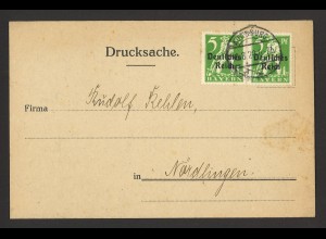 Deutsches Reich 1920 Postkarte MeF 5 Pf. MiNr. 119 Augsburg Firmen-Zudruck Avis