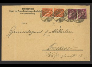 Deutsches Reich 1922 Brief MiF MiNr. 182 + 184 Neubrandenburg Versicherung