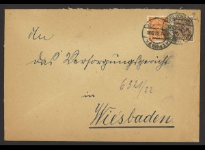 Deutsches Reich 1922 Brief MiF 30 M + 5 M Posthorn MiNr. 208 + 227 Bad Homburg
