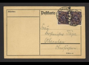 Deutsches Reich 1923 Postkarte MeF 20 Mark Posthorn MiNr. 207