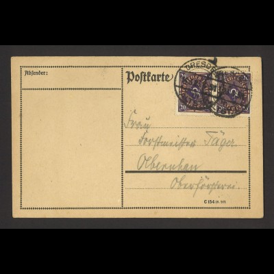 Deutsches Reich 1923 Postkarte MeF 20 Mark Posthorn MiNr. 207