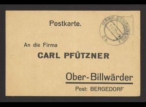 Deutsches Reich 1920 Postkarte "Mähr. Schönberg 1" n. Ober-Billwärder Bergedorf