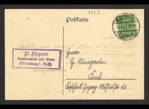 Deutsches Reich 1923 Postkarte EF 40 Mark Posthorn MiNr. 232 P Oldenburg 