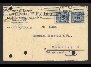 Deutsches Reich Infla 1923 Postkarte MeF MiNr. 319 Halle Tarif Ersttag gelocht