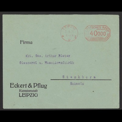 Deutsches Reich Infla 1923 Brief Freistempel Leipzig 40000 M. Steckborn Schweiz