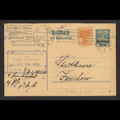 Deutsches Reich INFLA 1922 Postkarte P 130 A + ZuF. MiNr. 141 Kaiserslautern