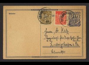 Deutsches Reich 1923 Postkarte P 150 + ZuF MiNr. 240 + 242 Germersheim 
