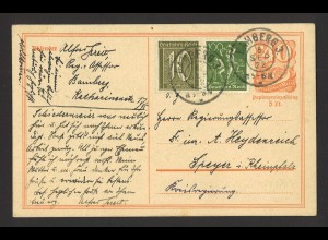 Deutsches Reich 1922 Postkarte P 141 + ZuF MiNr. 159 + 167 Bamberg n. Speyer