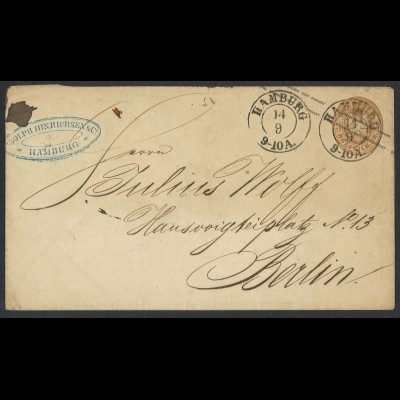 Altdeutschland Preussen Brief U 28 A 3 Sgr. K2 Hamburg n. Berlin Firmenstempel