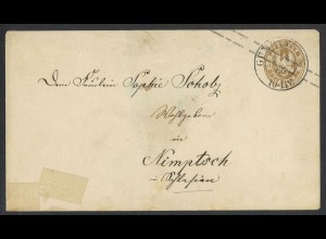 Altdeutschland Preussen 1865 Briefumschlag 3 Sgr. K2 Gumbinnen nach Nimptsch