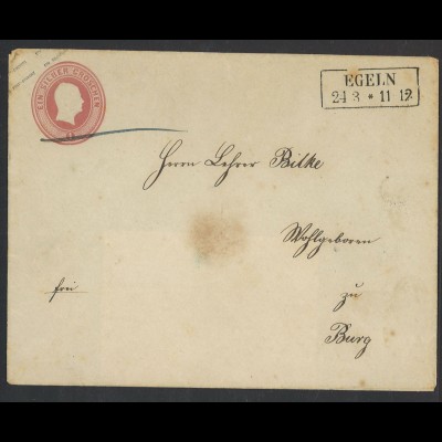 Altdeutschland Preussen Brief Ganzsache U 11 B Stempel R2 EGELN n. Burg