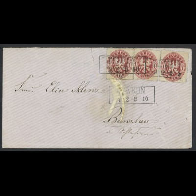 Altdeutschland Preussen Brief MeF 3 x 1 Sgr. MiNr. 16 Stempel R2 PENKUN Bunzlau