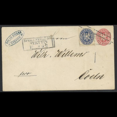 Altdeutschland Preussen Brief GSU 1 Sgr. + ZuF 2 Sgr. MiNr. 17 Stettin n. Coeln