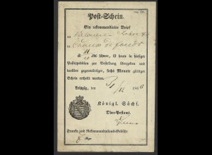 Altdeutschland Sachsen 1860-1867 Leipzig 6 Postscheine Quittungen R-Briefe 