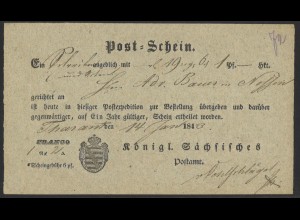 Altdeutschland Sachsen 1843 Postschein aus Tharant über eine Sendung n. Nossen