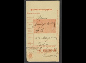 Altdeutschland Preussen Deutsches Reich 1876 Postschein R3 Gr. WUSTERWITZ