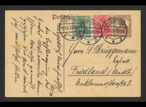 Deutsches Reich 1920 Postkarte P 116 + ZuF 5 + 10 Pf. Bergedorf n. Friedland