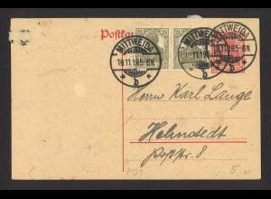 Deutsches Reich 1919 Postkarte 10 Pf. + ZuF MiNr. 98 (waager. Paar) a. Mittweida